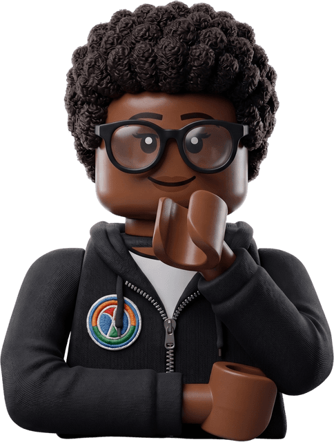 A Lego figure of Angel, resting his chin on his hand